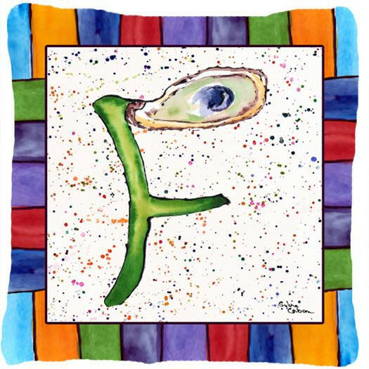 Beach and Seafood Letter F Decorative Throw Pillow 14x14 Indoor Outdoor Accent Cushion, Fabric Cover with Insert for Sofa, Bed, Porch & Living Room