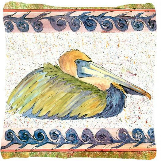 Bird - Pelican Decorative Throw Pillow 14x14 Indoor Outdoor Accent Cushion, Fabric Cover with Insert for Sofa, Bed, Porch & Living Room