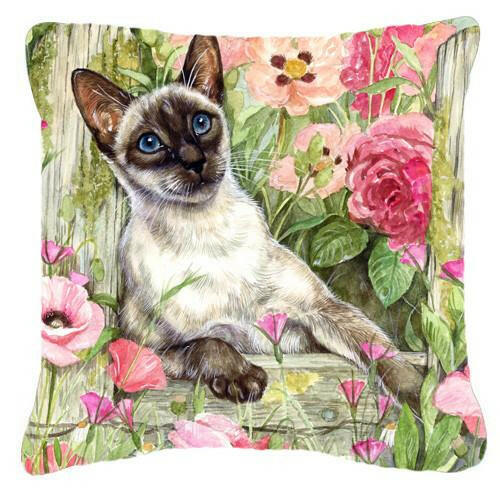 Siamese cat in the Roses Decorative Throw Pillow 14x14 Indoor Outdoor Accent Cushion, Fabric Cover with Insert for Sofa, Bed, Porch & Living Room