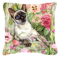 Siamese cat in the Roses Decorative Throw Pillow 14x14 Indoor Outdoor Accent Cushion, Fabric Cover with Insert for Sofa, Bed, Porch & Living Room