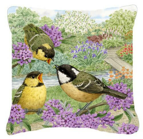 Coal Tits Feeding Time Decorative Throw Pillow 14x14 Indoor Outdoor Accent Cushion, Fabric Cover with Insert for Sofa, Bed, Porch & Living Room