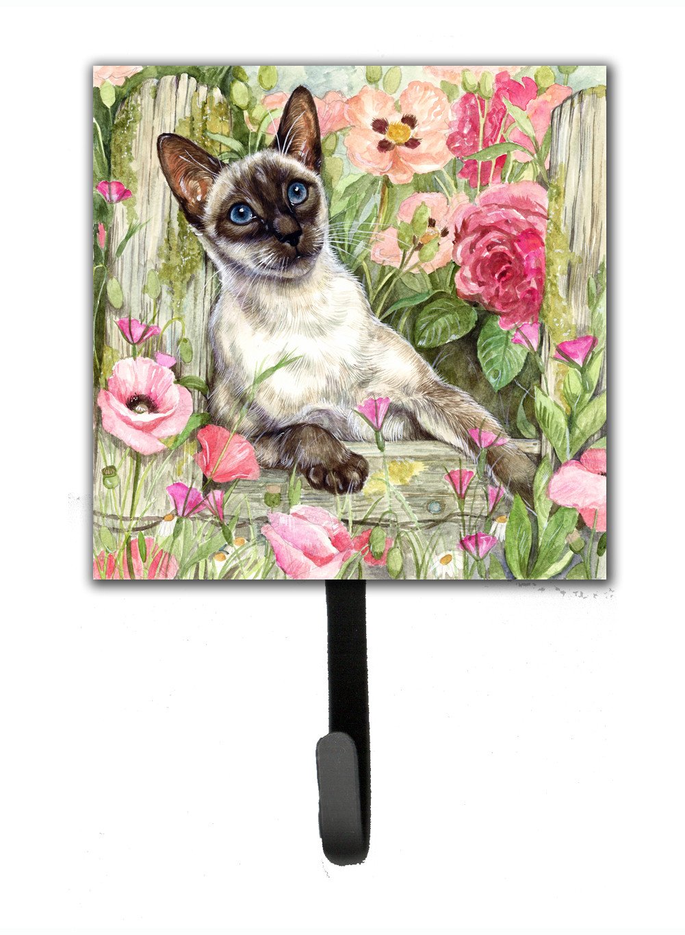 Siamese cat in the Roses Leash or Key Holder Wall Hooks, Key Hooks Holder, Coat Rack Wall Mount, Coat Hooks, Hooks for Hanging Keys, Towels, Aprons, Leashes