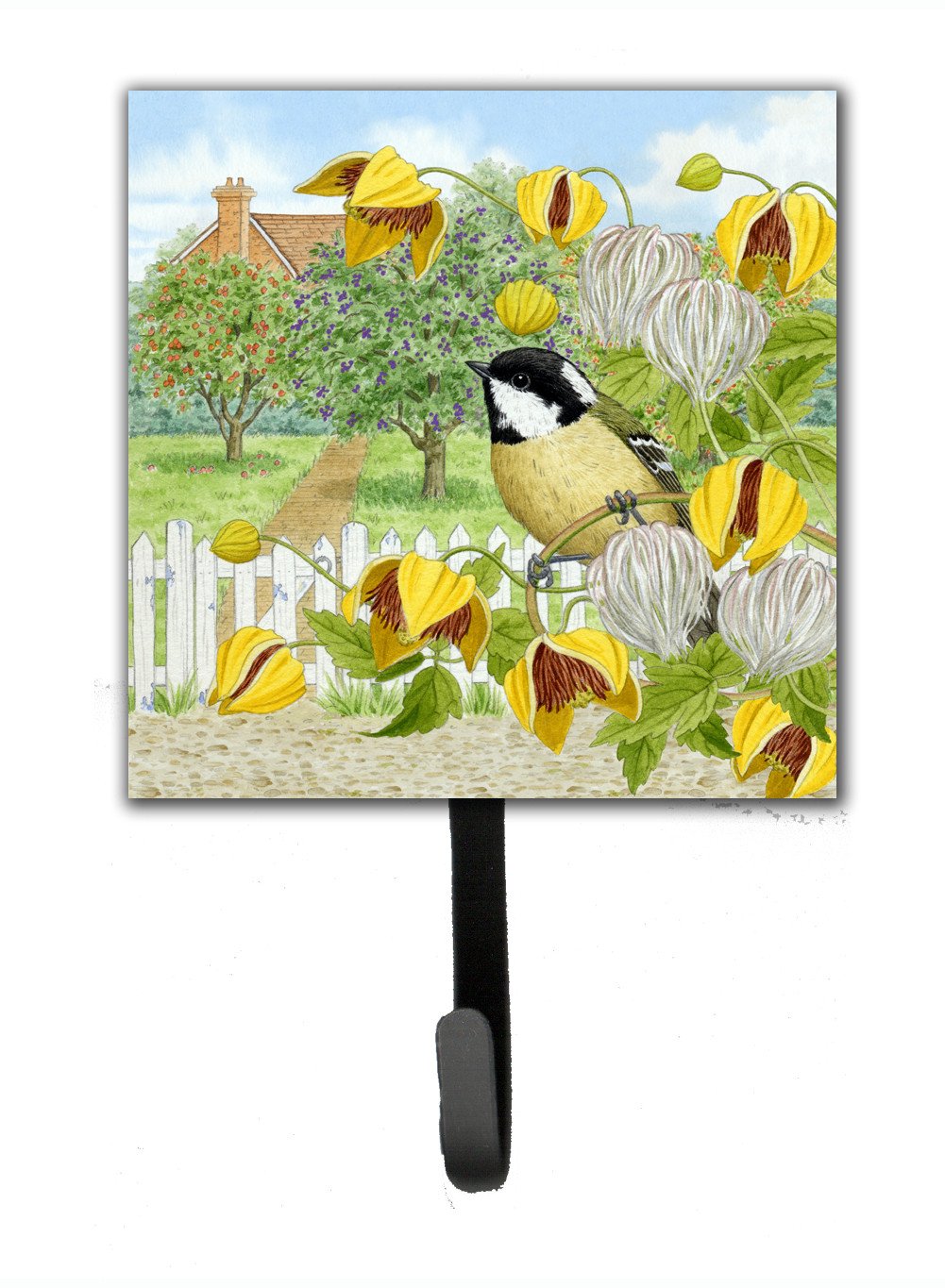Coal Tits Yellow Flowers Leash or Key Holder Wall Hooks, Key Hooks Holder, Coat Rack Wall Mount, Coat Hooks, Hooks for Hanging Keys, Towels, Aprons, Leashes