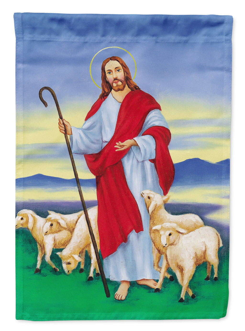 Jesus The Good Shepherd House Flag 28x40 Porch Sleeve Pole Decorative Outside Yard Banner Artwork Wall Hanging, Polyester
