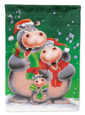 Hippo Family Caroling House Flag 28x40 Porch Sleeve Pole Decorative Outside Yard Banner Artwork Wall Hanging, Polyester
