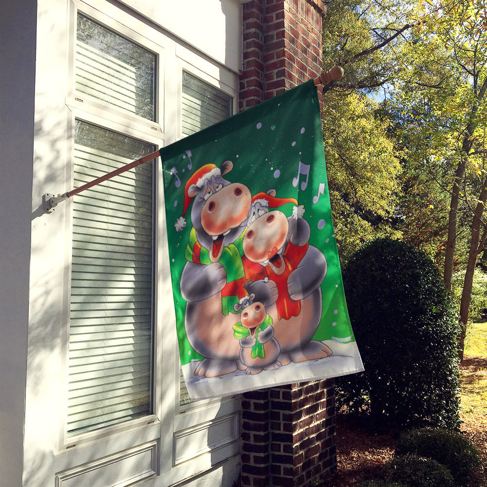 Hippo Family Caroling House Flag 28x40 Porch Sleeve Pole Decorative Outside Yard Banner Artwork Wall Hanging, Polyester