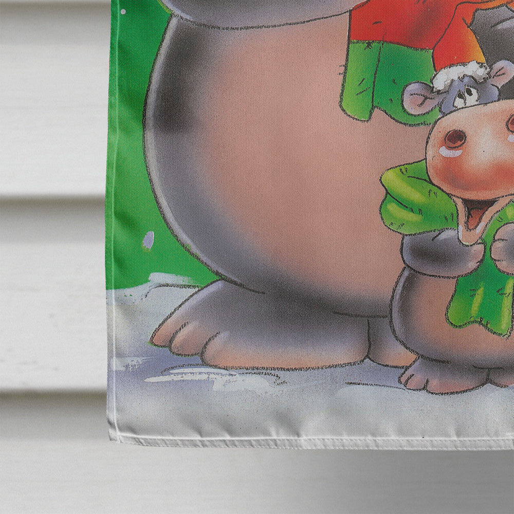 Hippo Family Caroling House Flag 28x40 Porch Sleeve Pole Decorative Outside Yard Banner Artwork Wall Hanging, Polyester
