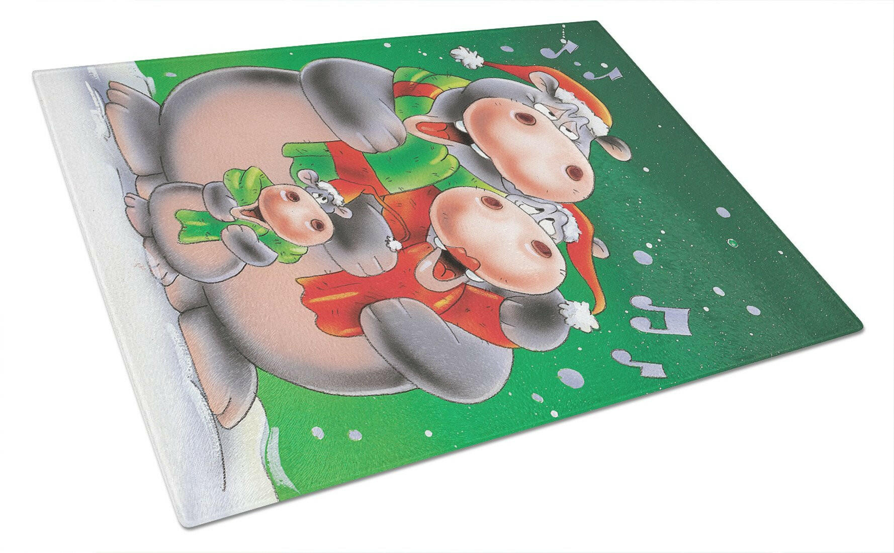 Hippo Family Caroling Cutting Board Tempered Glass Kitchen Cutting Surface, Heat Resistant Chopping, Non-Slip Feet, Food Prep & Serving