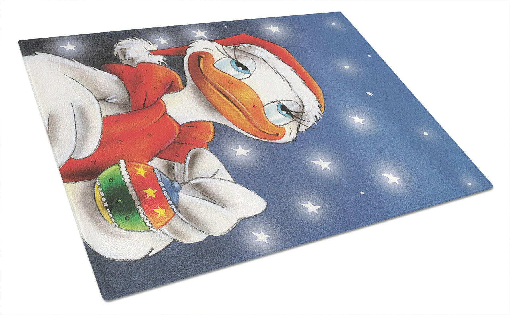 Duck with Christmas Ornament Cutting Board Tempered Glass Kitchen Cutting Surface, Heat Resistant Chopping, Non-Slip Feet, Food Prep & Serving