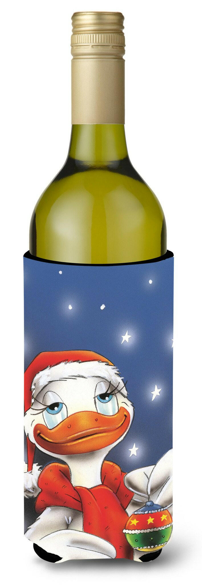 Duck with Christmas Ornament Wine Bottle Hugger Gift Sleeve for Standard 750 ml Bottles, Insulated Reusable Also Fits Mini Shot & Pint Bottles