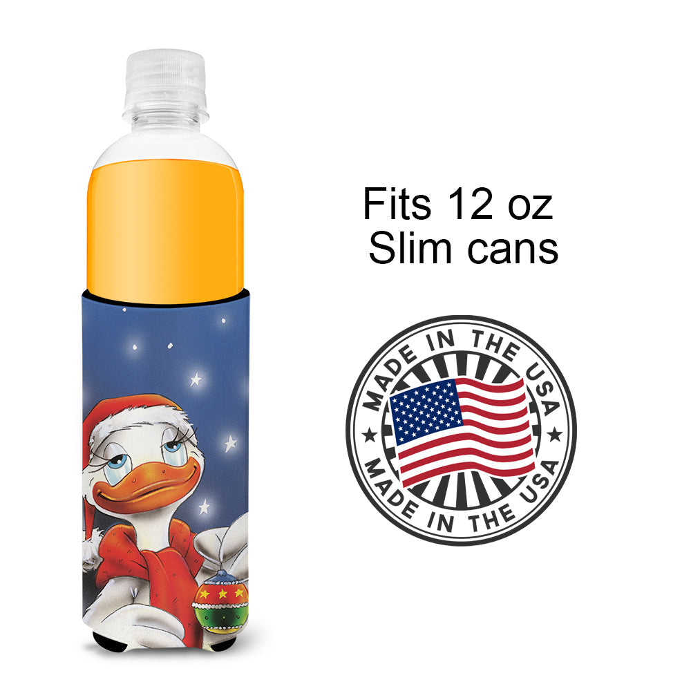 Duck with Christmas Ornament Slim Can Hugger , Insulated Foam Hugger for 12 oz Slim Cans, Beer Bottles & Water Bottles, Printed in USA