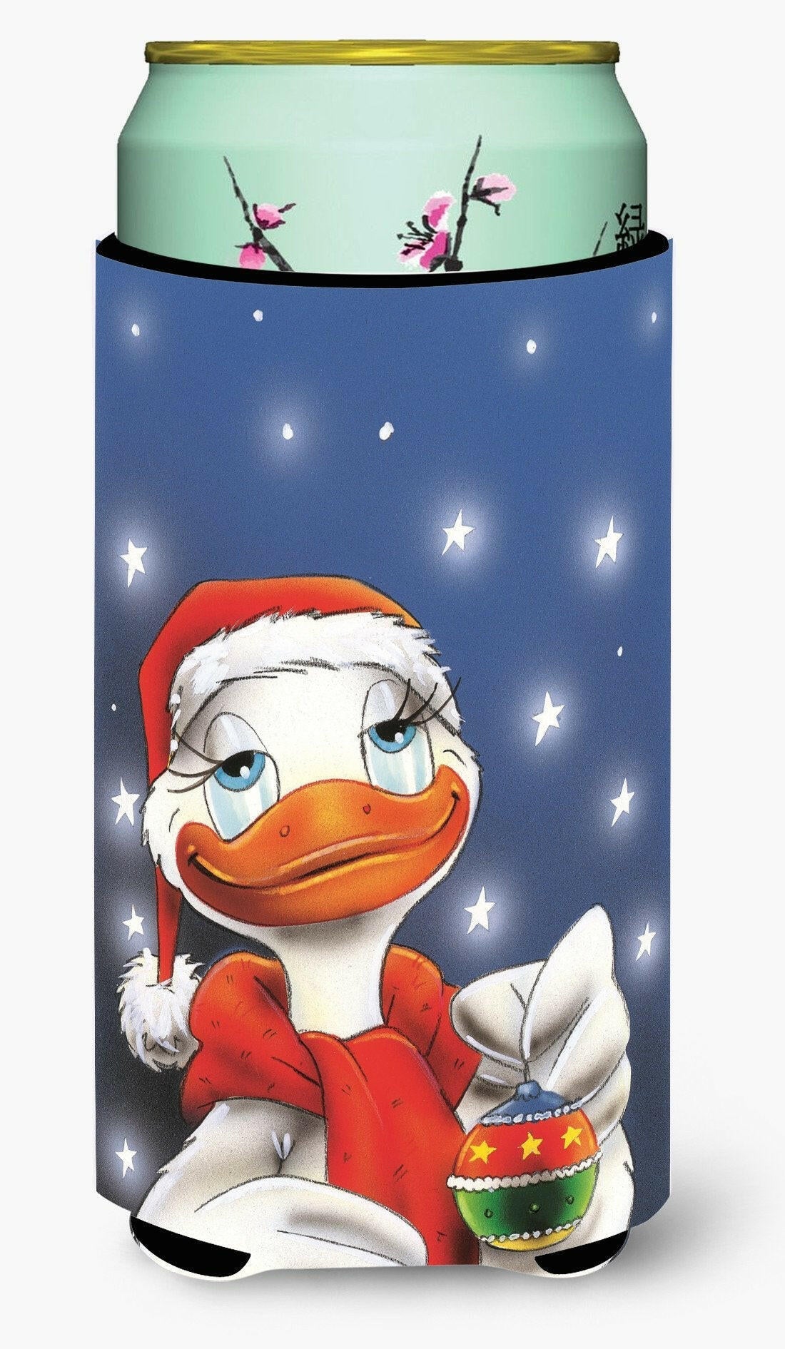 Duck with Christmas Ornament Tall Boy Hugger Can Cooler Sleeve Machine Washable Drink Collapsible Insulator Beverage Insulated Holder