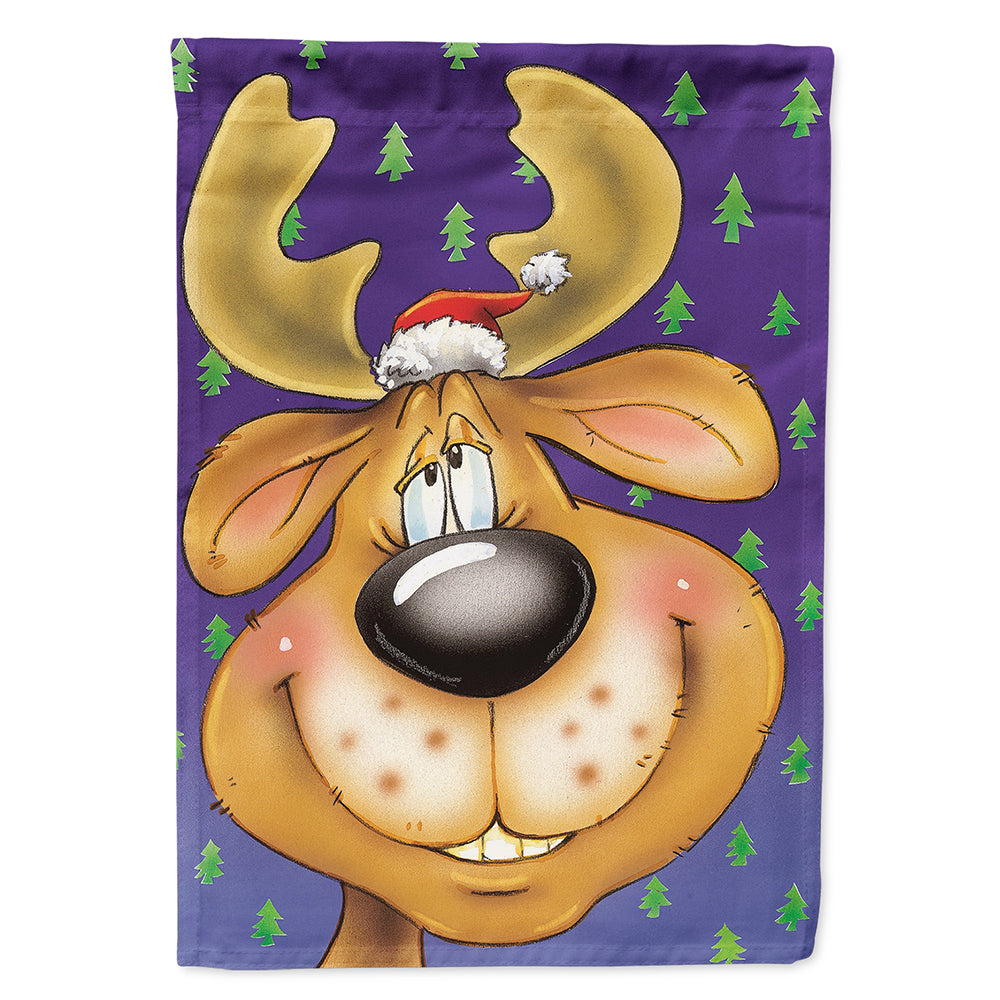 Comic Reindeer House Flag 28x40 Porch Sleeve Pole Decorative Outside Yard Banner Artwork Wall Hanging, Polyester