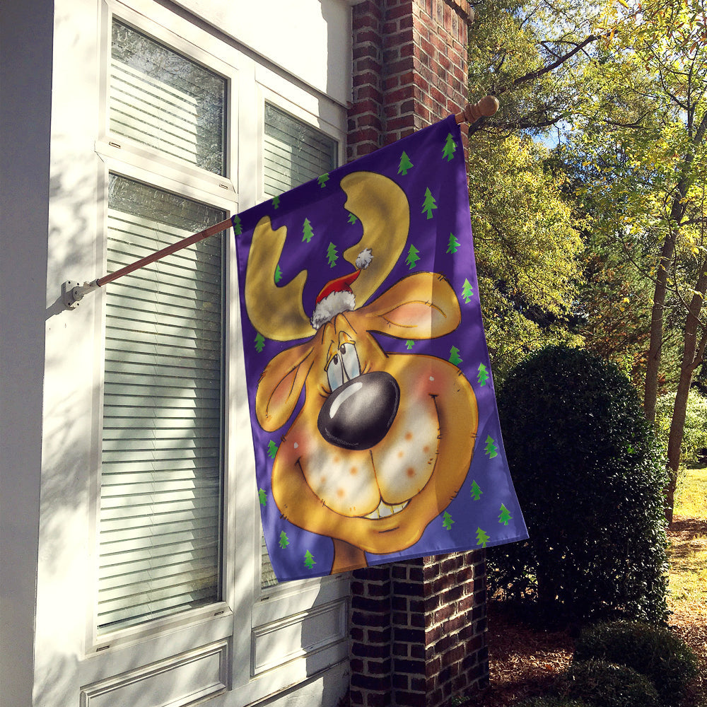 Comic Reindeer House Flag 28x40 Porch Sleeve Pole Decorative Outside Yard Banner Artwork Wall Hanging, Polyester