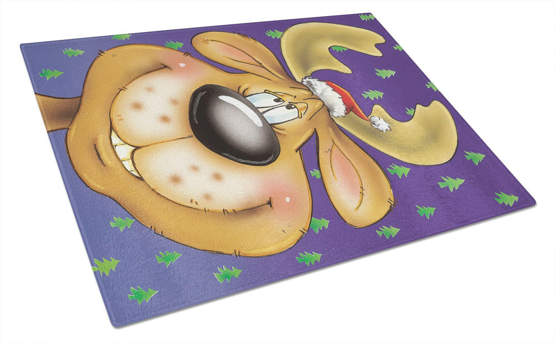 Comic Reindeer Cutting Board Tempered Glass Kitchen Cutting Surface, Heat Resistant Chopping, Non-Slip Feet, Food Prep & Serving