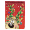Comic Reindeer with Decorated Antlers House Flag 28x40 Porch Sleeve Pole Decorative Outside Yard Banner Artwork Wall Hanging, Polyester
