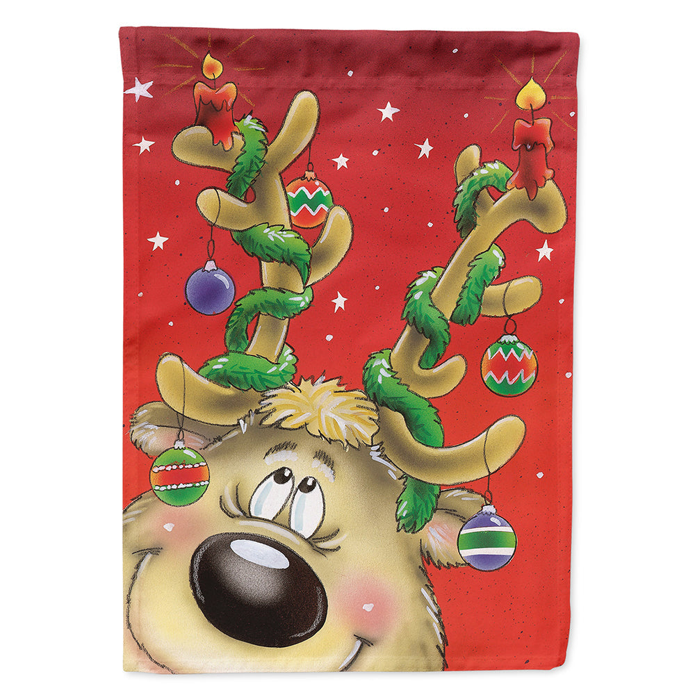 Comic Reindeer with Decorated Antlers House Flag 28x40 Porch Sleeve Pole Decorative Outside Yard Banner Artwork Wall Hanging, Polyester