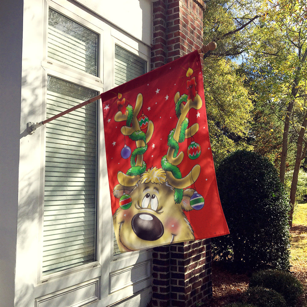 Comic Reindeer with Decorated Antlers House Flag 28x40 Porch Sleeve Pole Decorative Outside Yard Banner Artwork Wall Hanging, Polyester