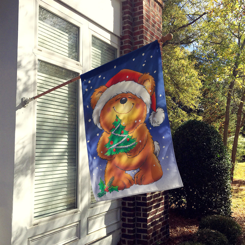 Teddy Bear and Christmas Tree House Flag 28x40 Porch Sleeve Pole Decorative Outside Yard Banner Artwork Wall Hanging, Polyester