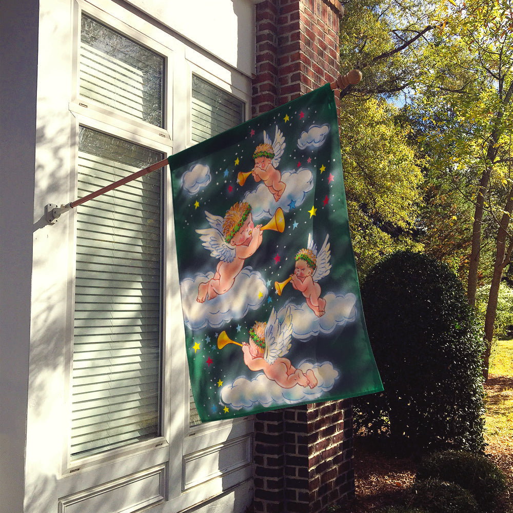 Angels on Green House Flag 28x40 Porch Sleeve Pole Decorative Outside Yard Banner Artwork Wall Hanging, Polyester