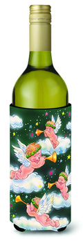 Angels on Green Wine Bottle Hugger Gift Sleeve for Standard 750 ml Bottles, Insulated Reusable Also Fits Mini Shot & Pint Bottles
