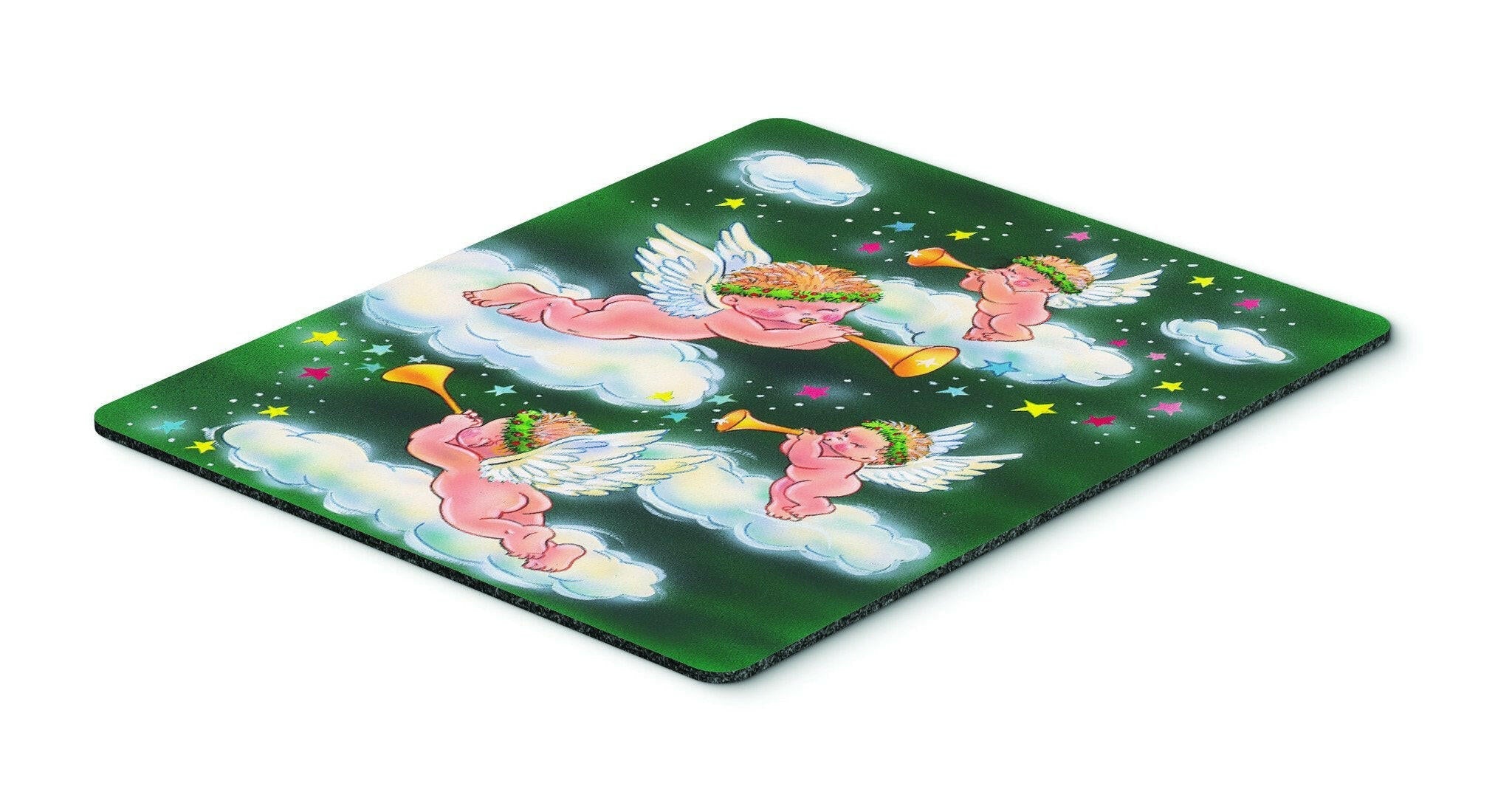 Angels on Green Mouse Pad, Heat Resistant Trivet Hot Pad , Non Slip Rubber Desk Mat, Kitchen Counter Protector, Home Office Decor Gift
