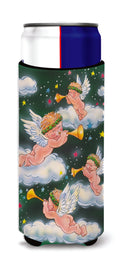 Angels on Green Slim Can Hugger , Insulated Foam Hugger for 12 oz Slim Cans, Beer Bottles & Water Bottles, Printed in USA