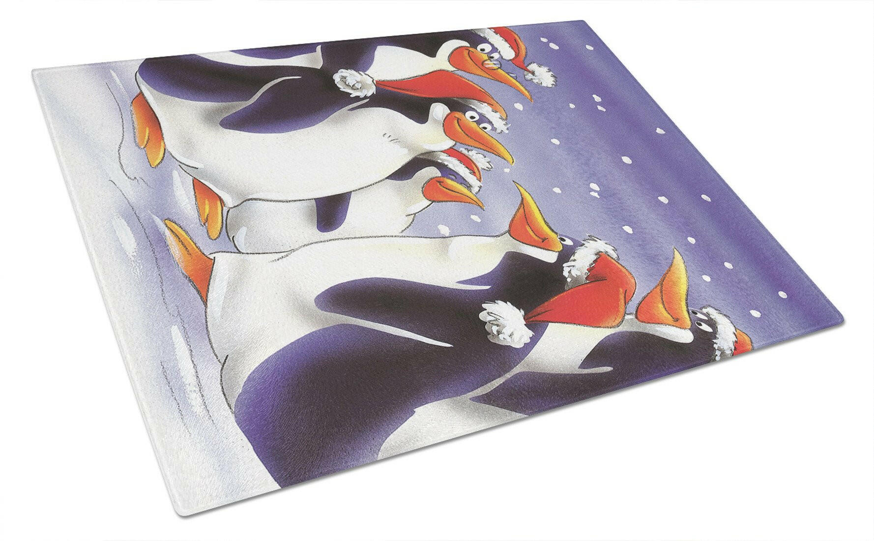 Holiday Penguins Cutting Board Tempered Glass Kitchen Cutting Surface, Heat Resistant Chopping, Non-Slip Feet, Food Prep & Serving