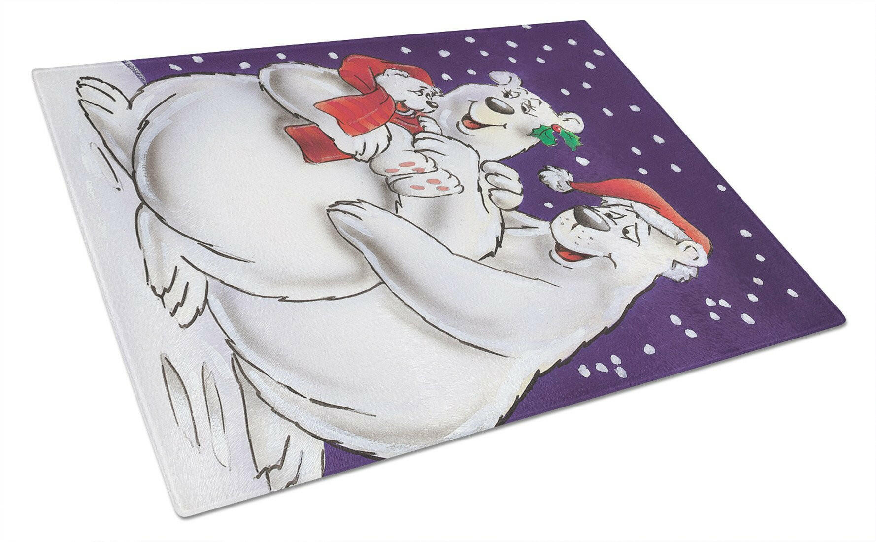 Holiday Polar Bears Cutting Board Tempered Glass Kitchen Cutting Surface, Heat Resistant Chopping, Non-Slip Feet, Food Prep & Serving