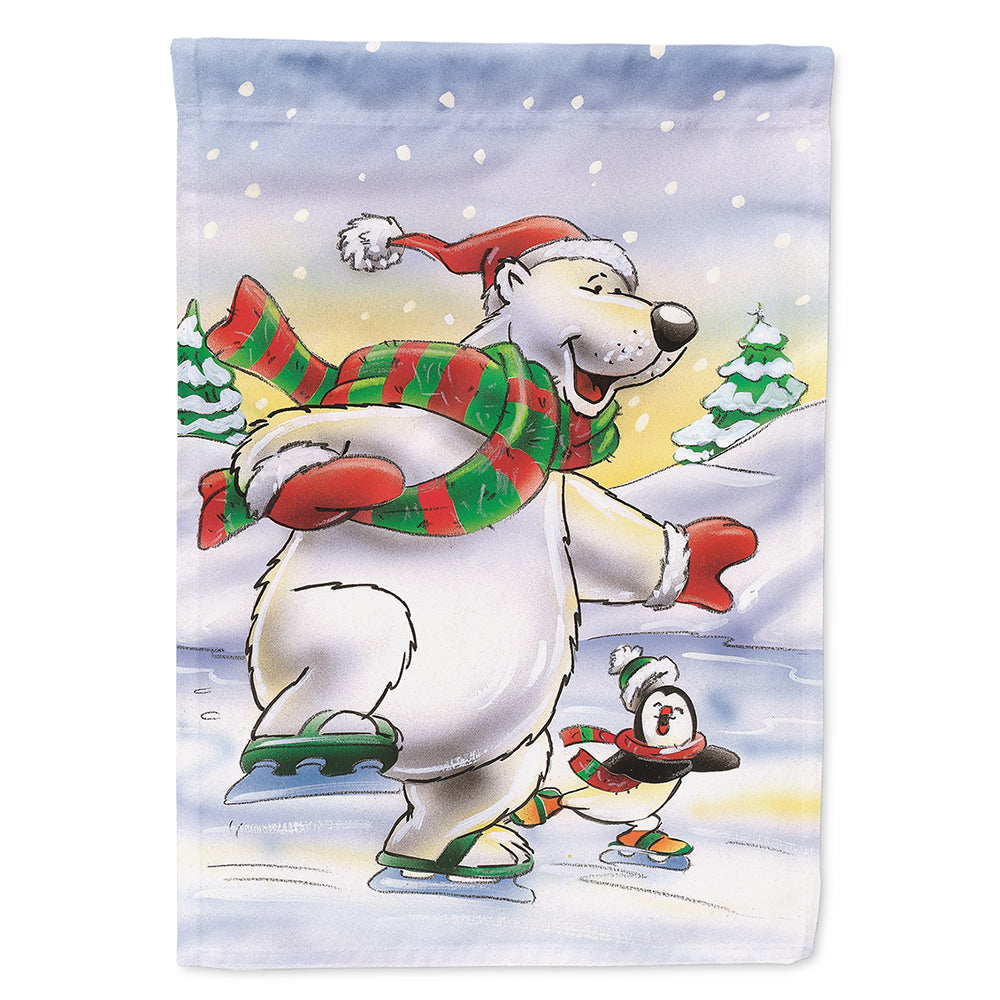 Holiday Polar Bears Ice Skating House Flag 28x40 Porch Sleeve Pole Decorative Outside Yard Banner Artwork Wall Hanging, Polyester