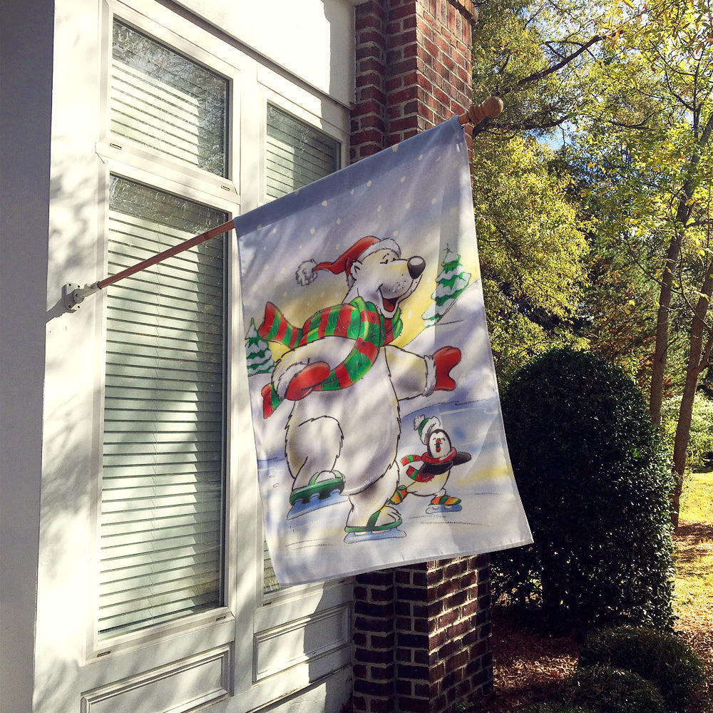 Holiday Polar Bears Ice Skating House Flag 28x40 Porch Sleeve Pole Decorative Outside Yard Banner Artwork Wall Hanging, Polyester