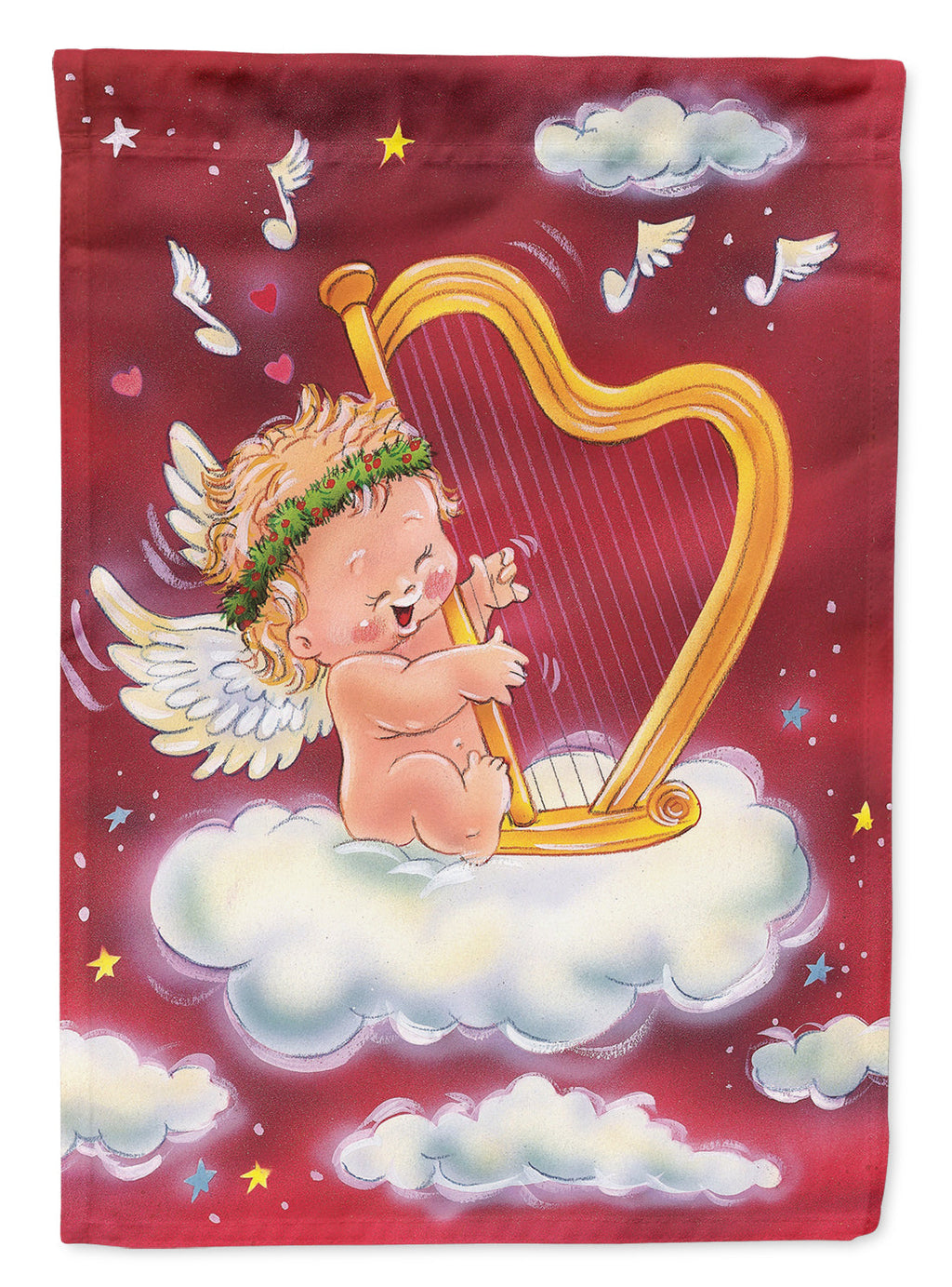 Angels with Harp Valentine's House Flag 28x40 Porch Sleeve Pole Decorative Outside Yard Banner Artwork Wall Hanging, Polyester