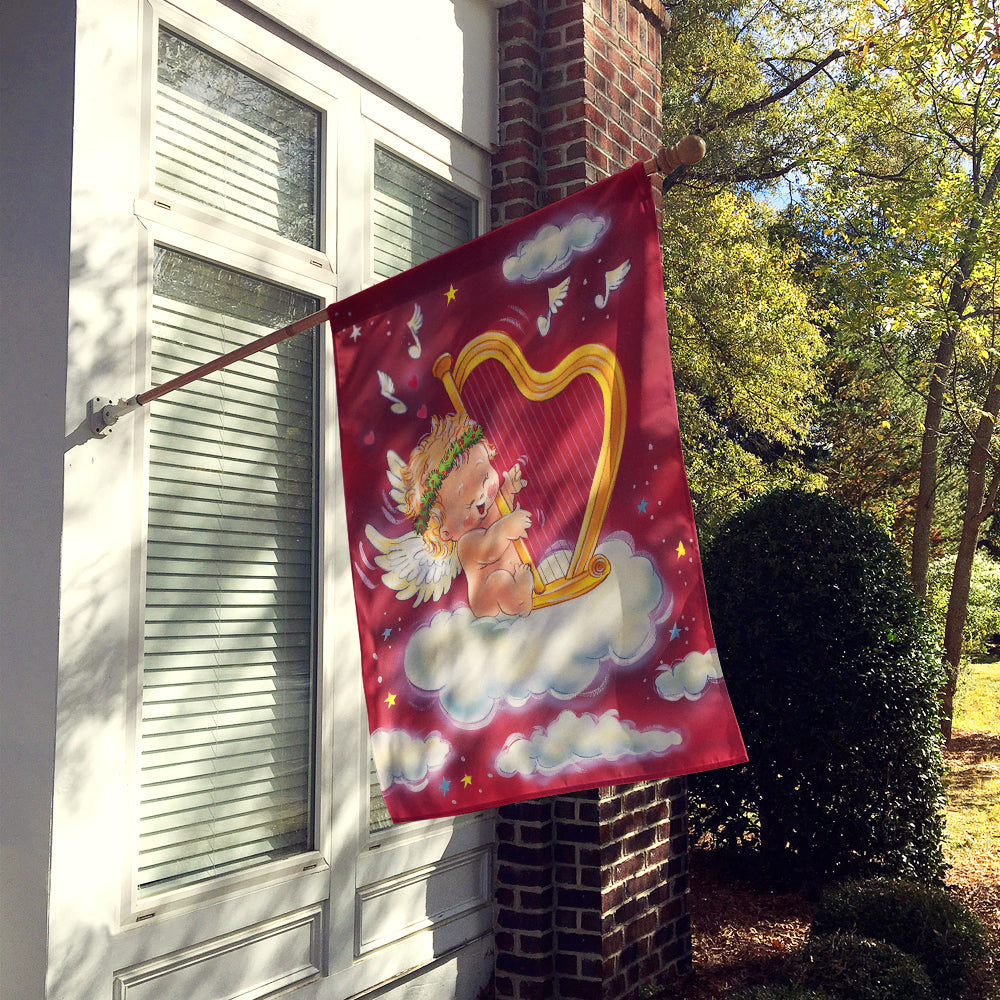 Angels with Harp Valentine's House Flag 28x40 Porch Sleeve Pole Decorative Outside Yard Banner Artwork Wall Hanging, Polyester