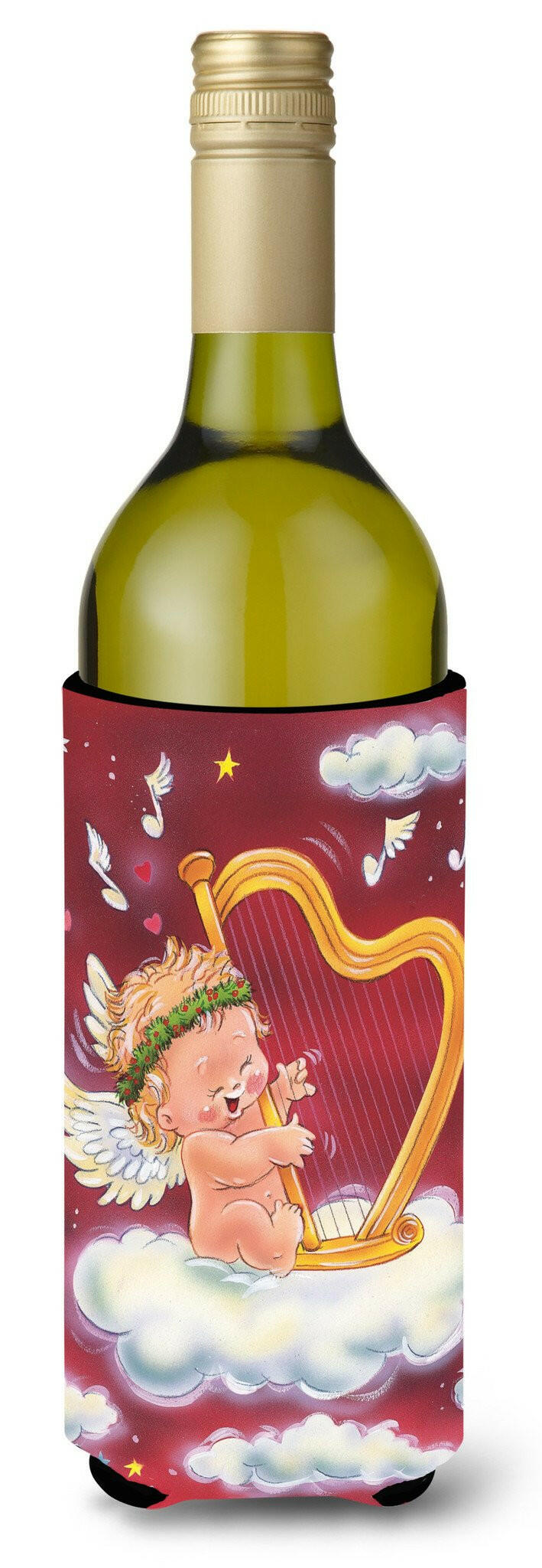 Angels with Harp Valentine's Wine Bottle Hugger Gift Sleeve for Standard 750 ml Bottles, Insulated Reusable Also Fits Mini Shot & Pint Bottles