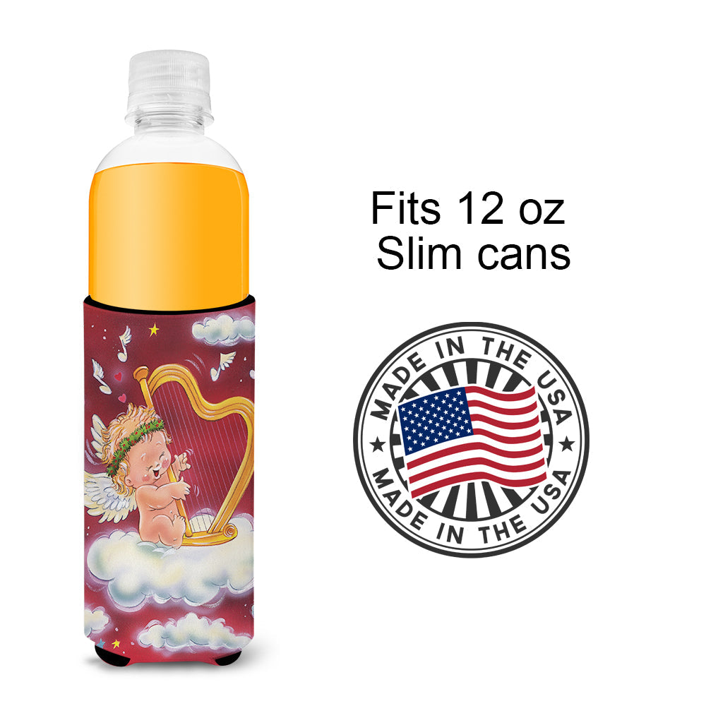 Angels with Harp Valentine's Slim Can Hugger , Insulated Foam Hugger for 12 oz Slim Cans, Beer Bottles & Water Bottles, Printed in USA