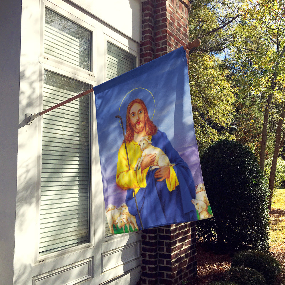 Jesus The Good Shepherd holding a lamb House Flag 28x40 Porch Sleeve Pole Decorative Outside Yard Banner Artwork Wall Hanging, Polyester