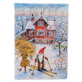 Christmas Gnome Skiing House Flag 28x40 Porch Sleeve Pole Decorative Outside Yard Banner Artwork Wall Hanging, Polyester