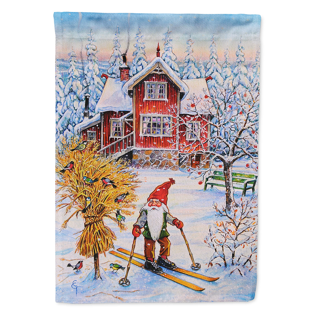 Christmas Gnome Skiing House Flag 28x40 Porch Sleeve Pole Decorative Outside Yard Banner Artwork Wall Hanging, Polyester