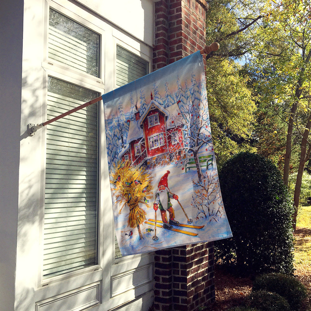 Christmas Gnome Skiing House Flag 28x40 Porch Sleeve Pole Decorative Outside Yard Banner Artwork Wall Hanging, Polyester