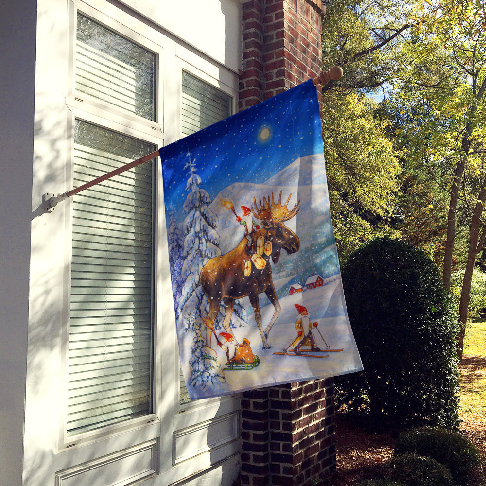 Christmas Gnome riding Reindeer House Flag 28x40 Porch Sleeve Pole Decorative Outside Yard Banner Artwork Wall Hanging, Polyester