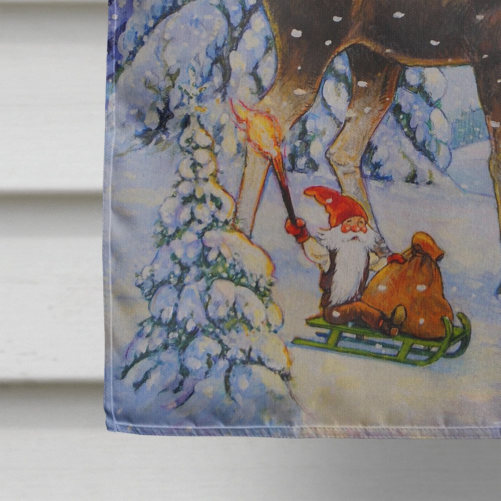 Christmas Gnome riding Reindeer House Flag 28x40 Porch Sleeve Pole Decorative Outside Yard Banner Artwork Wall Hanging, Polyester