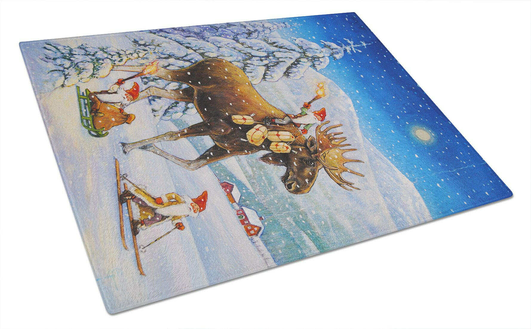 Christmas Gnome riding Reindeer Cutting Board Tempered Glass Kitchen Cutting Surface, Heat Resistant Chopping, Non-Slip Feet, Food Prep & Serving