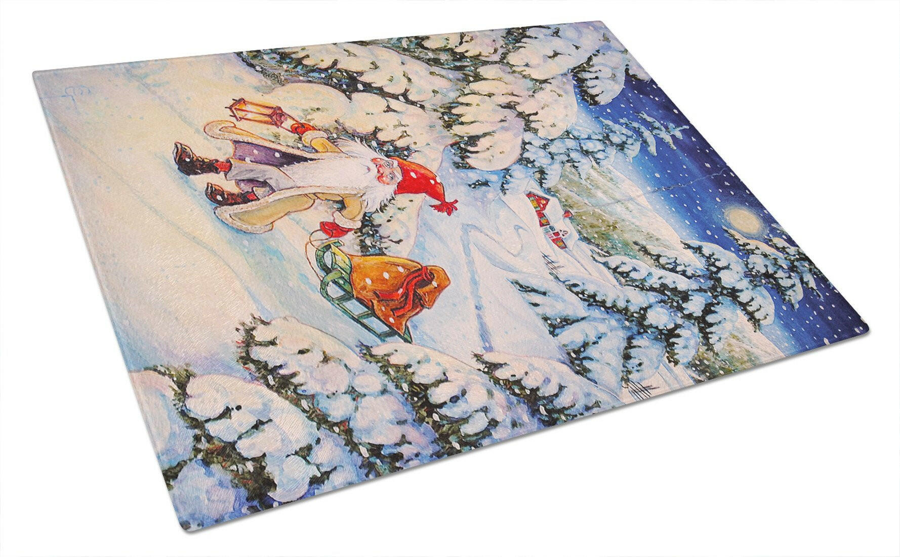 Christmas Gnome pulling a sled Cutting Board Tempered Glass Kitchen Cutting Surface, Heat Resistant Chopping, Non-Slip Feet, Food Prep & Serving