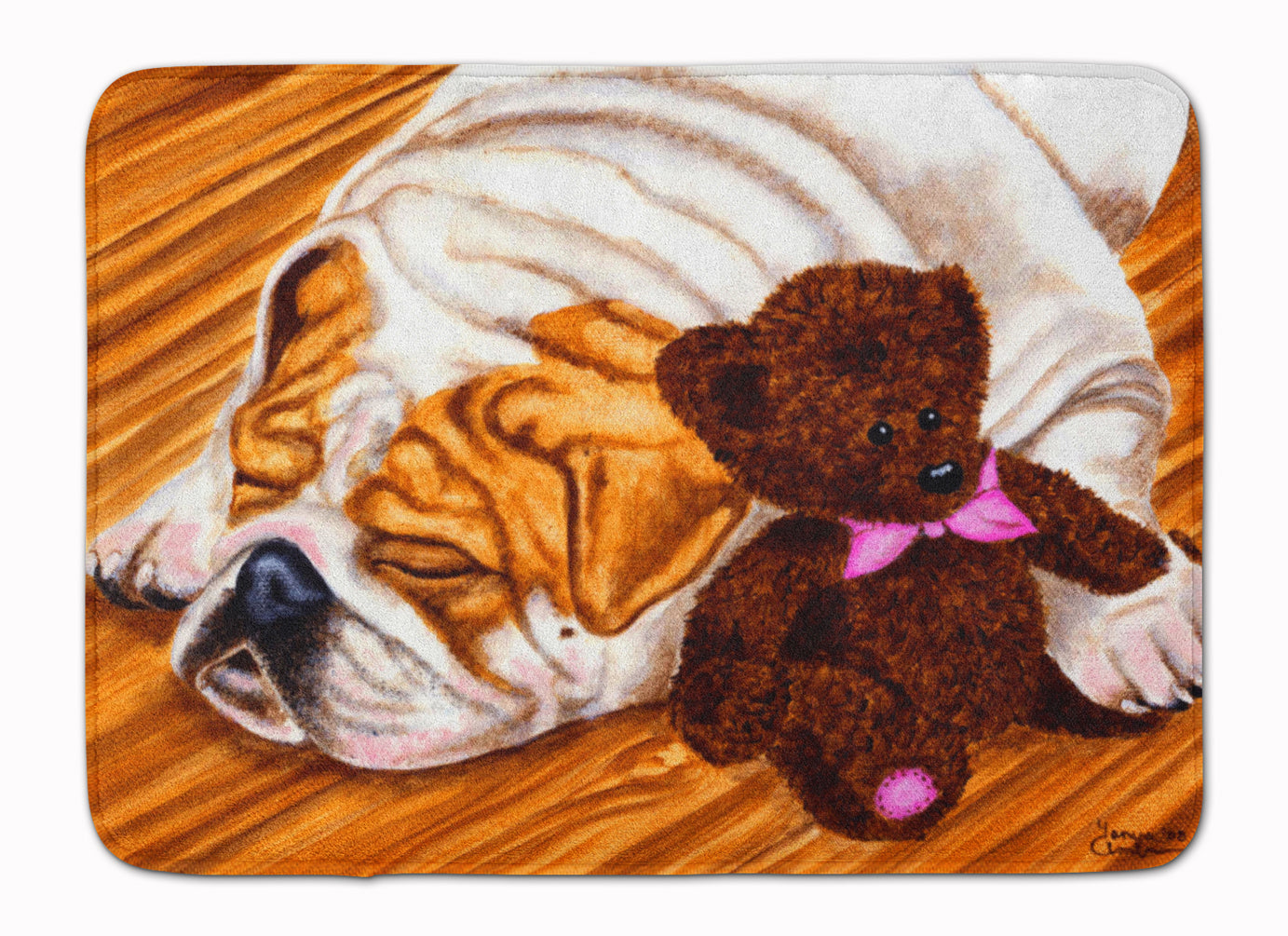 English Bulldog and Teddy Bear Memory Foam Kitchen Mat Machine Washable Anti-Fatigue Cushion Comfort Bath or Kitchen Rug