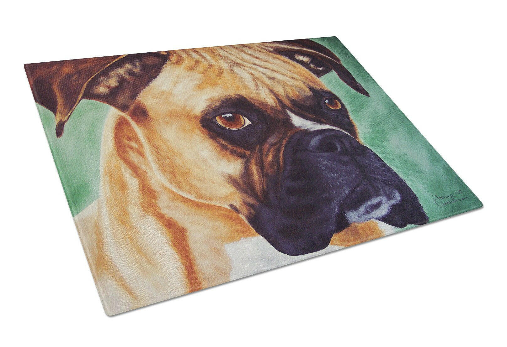 Boxer by Tanya and Craig Amberson Cutting Board Tempered Glass Kitchen Cutting Surface, Heat Resistant Chopping, Non-Slip Feet, Food Prep & Serving