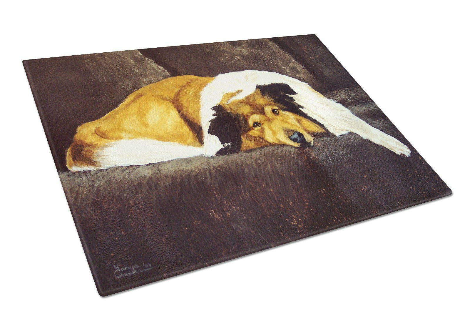 Collie by Tanya and Craig Amberson Cutting Board Tempered Glass Kitchen Cutting Surface, Heat Resistant Chopping, Non-Slip Feet, Food Prep & Serving