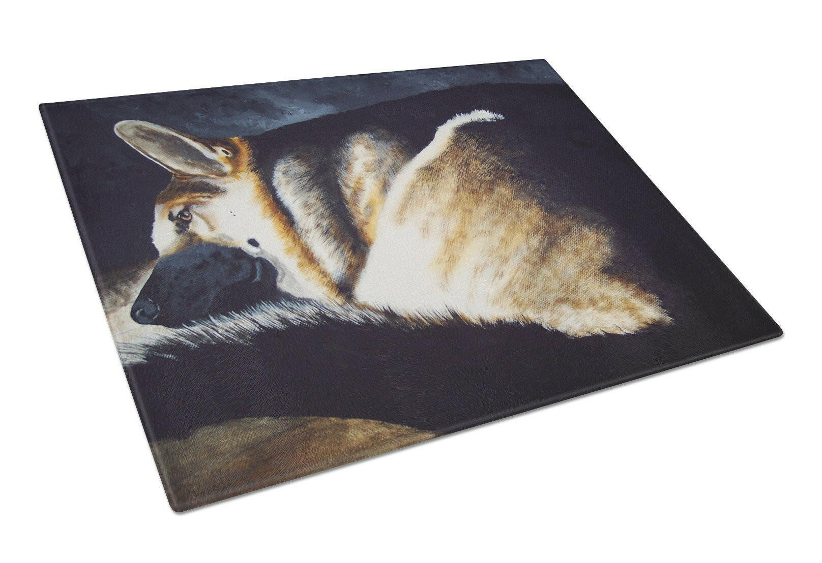 Day Dreamer German Shepherd Cutting Board Tempered Glass Kitchen Cutting Surface, Heat Resistant Chopping, Non-Slip Feet, Food Prep & Serving