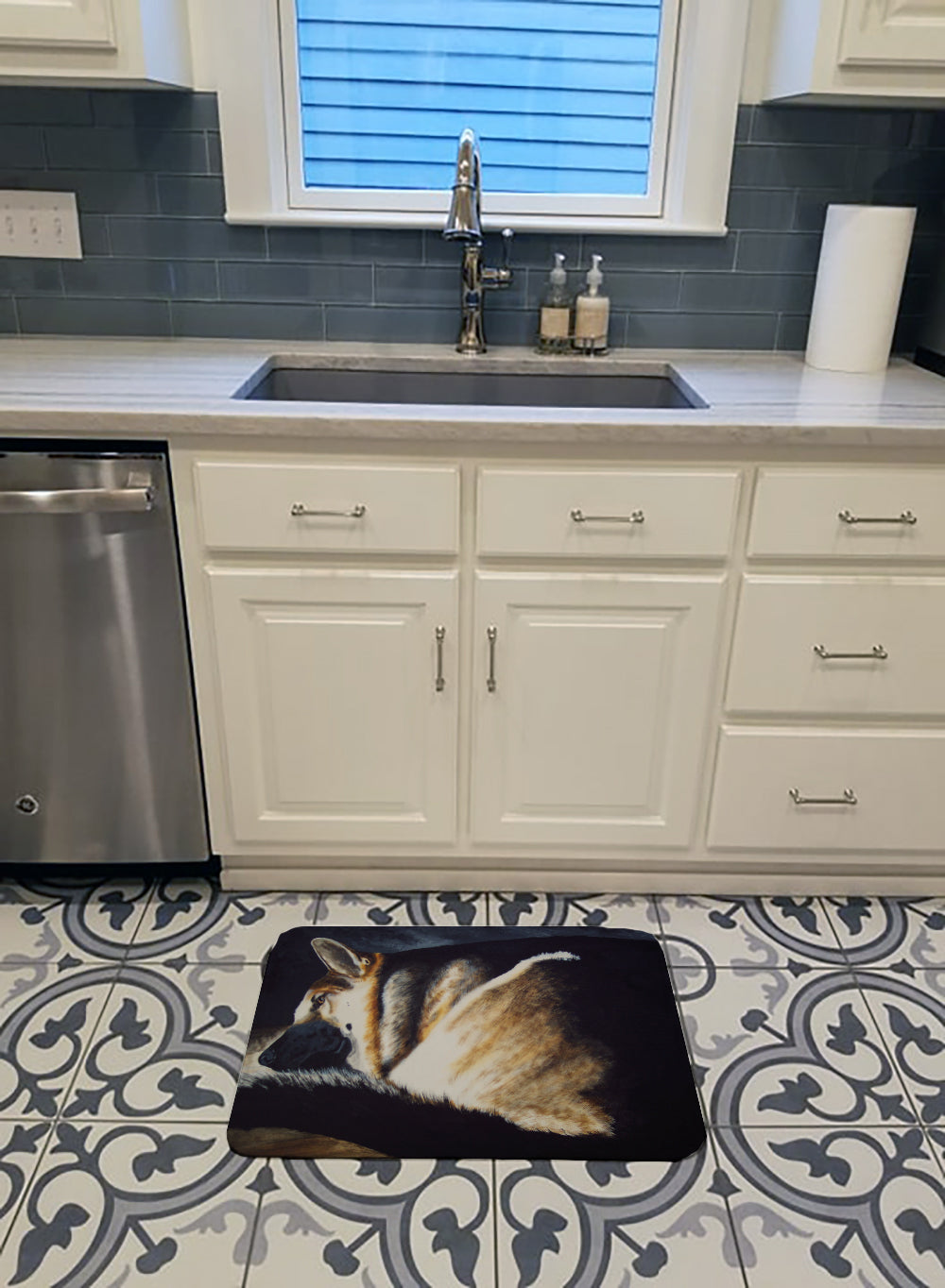 Day Dreamer German Shepherd Memory Foam Kitchen Mat Machine Washable Anti-Fatigue Cushion Comfort Bath or Kitchen Rug