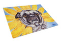 Sunflower Pug Cutting Board Tempered Glass Kitchen Cutting Surface, Heat Resistant Chopping, Non-Slip Feet, Food Prep & Serving