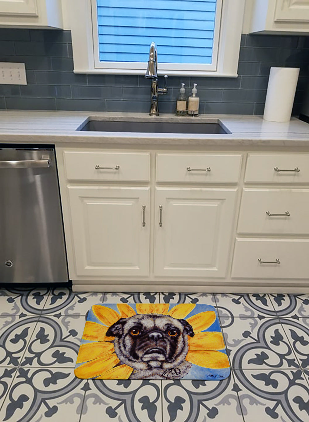 Sunflower Pug Memory Foam Kitchen Mat Machine Washable Anti-Fatigue Cushion Comfort Bath or Kitchen Rug